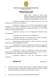 Resolução que aprova o parecer prévio