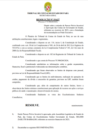 Resolução que aprova o parecer prévio
